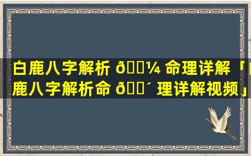 白鹿八字解析 🌼 命理详解「白鹿八字解析命 🐴 理详解视频」